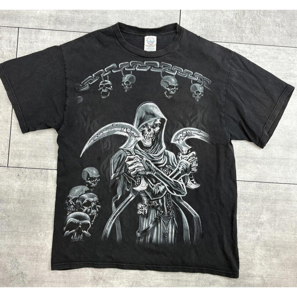 VTG‎  Grim Reaper T Shirt Mens Large Black Y2K